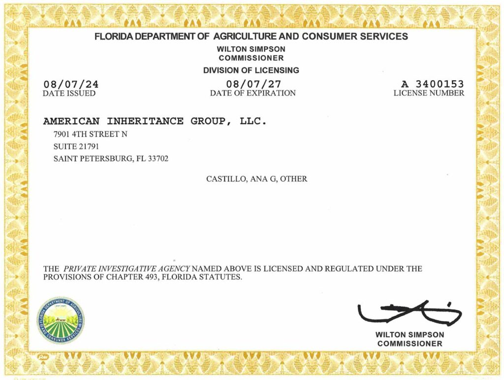 Florida License Certificate