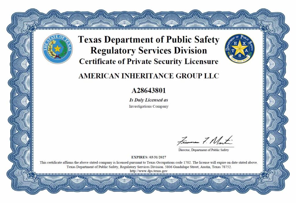 Texas License Certificate